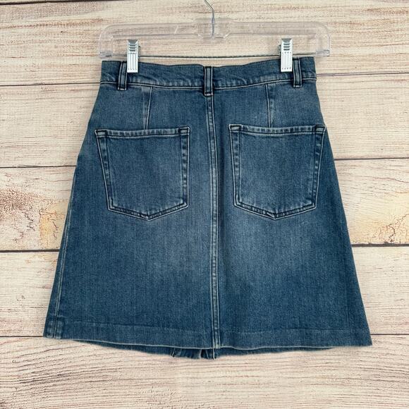FRAME Snap Front Denim Mini Skirt Womens 25 Blue Medium Wash Denim - Picture 2 of 9
